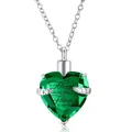 Elegante collar de urna de cremación de cristal verde en forma de corazón con cadena plata. - Colgante de corazón con pedrería / Verde