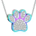 Vibrant rainbow paw pet cremation urn necklace made of stainless steel with zircons - Rose Gold Paw Print Pendant