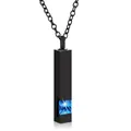 Elegante collar de urna de acero inoxidable negro con piedra natal azul incrustada - Colgante de Columna Cuadrada con Piedra de Nacimiento / Azul cielo