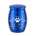 Durable blue aluminum alloy pet cremation urn with engraved angel wing paw print design - 30x40mm / Blue