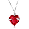 Collar con colgante de urna de cremación de cristal rojo con forma de corazón de acero - Colgante de corazón / Rojo
