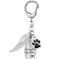 Llavero de urna de cremación de plata con ala y pata para memorial de mascotas - Urna Plateada Con Colgante de Ala