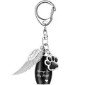 Llavero de urna conmemorativa con dijes de ala y pata, grabado Always In My Heart - Urna Negra Con Colgante de Ala