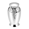 Elegant silver aluminum cremation urn with engraved memorial tag and angel wing charm - 70*45mm / Silver