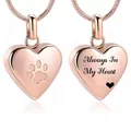 Rose gold heart urn necklace for pet ashes with paw print and Always In My Heart engraving. - Heart Paw Print (15421) / Rose Gold