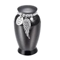 Black aluminum memorial cremation urn with beaded angel wing and heart-felt engraving. - 70*45mm / Black