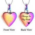 Rainbow heart pet cremation urn necklace with paw print and Always In My Heart engraving - Heart Paw Print (15421) / Colorful