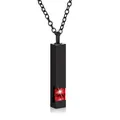 Collar de cremación negro de acero titanio con colgante de cristal rojo brillante - Colgante de Columna Cuadrada con Piedra de Nacimiento / Rojo