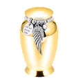 Elegant golden mini cremation urn featuring beaded silver wing charm and engraved tag - 70*45mm / Gold