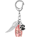 Llavero de urna para cenizas de mascotas con ala de ángel y huella de pata de perro - Urna de Oro Rosa Con Colgante de Ala
