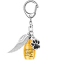 Yellow memorial pet cremation urn keychain featuring angel wing and paw charms - Gold Urn with Wing Keychain