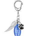 Llavero urna crematoria azul para mascotas con dijes de ala y huella para recordatorio - Urna Azul Con Colgante de Ala