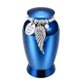 Elegant blue aluminum cremation urn for pets with silver bead chain and angel wing - 70*45mm / Blue