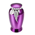 Purple aluminum alloy pet memorial urn with angel wing charm and custom engraved tag. - 70*45mm / Purple