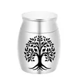 Small silver aluminum alloy cremation urn with black Tree of Life design for pet ashes - 30x40mm / Silver Urn (30x40mm)