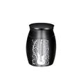 Close-up detail showing the white engraved electric guitar and music notes on a black urn. - Guitar Pattern / 30x40mm / Black
