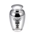Kleine Urne aus silbernem Metall für Asche mit eingraviertem Cowboyhut und Stiefeln - 65x45mm / Silber