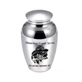 Small silver aluminum cremation urn with fishing themed engraving for pet memorial - Silver