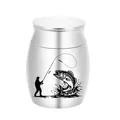 Kleine silberne Tierurne aus Aluminiumlegierung mit einer eingravierten Angelszene - Kleine Urne / Silber