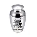 Small silver aluminum cremation urn for ashes with cowboy memorial engraving 45x65mm - 65x45mm / Silver