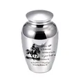 Polierte Urne aus Edelstahl für Asche mit eingraviertem Cowboy und Gedenkgedicht - Silbernes Glas 65x45mm