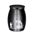 Eleganter schwarzer Aluminium Tierurnenbehälter mit graviertem Angelszene-Design-Motiv - Kleine Urne / Schwarz