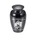 Small black aluminum memorial cremation urn for pet ashes with fish engraving - Black