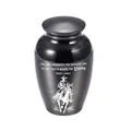 Small black decorative cremation urn with cowboy engraving and sentimental quote for ashes - 65x45mm / Black