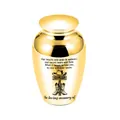 Kleine goldene Urne für Menschen oder Haustiere mit eingraviertem Gedicht und Kreuz - 65x45mm / Gold