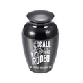 Black aluminum pet memorial urn with 'Rodeo' cowboy design and engraving - 65x45mm / Black Jar 65x45mm