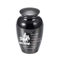 Schwarze polierte Urne für Asche mit gravierter Cowboy-Silhouette und Gedicht - Schwarzes Glas 65x45mm