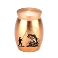 Tierurne aus roségoldenem Aluminium mit Angler- und springendem Fisch-Design - Kleine Urne / Roségold
