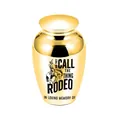 Polished golden aluminum pet memorial urn for ashes with cowboy rodeo engraving - 65x45mm / Gold Jar 65x45mm