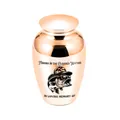 Elegant rose gold aluminum alloy cremation urn for ashes with fishing memorial engraving. - Rose Gold