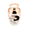 Close-up of rose gold mini cremation urn with motorcycle helmet engraving. - Rose Gold Jar 65x45mm