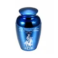 Blue metallic memorial cremation urn for pets with cowboy engraving 65x45mm size - 65x45mm / Blue