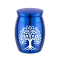 Small blue aluminum alloy keepsake urn featuring a white Tree of Life design for ashes. - 30x40mm / Blue Urn (30x40mm)