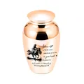 Gedenkurne aus Roségold mit eingraviertem Cowboy und Pferd für Haustiere oder Menschen - Roségoldenes Glas 65x45mm