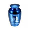 Small blue aluminum alloy cremation urn with horse rider and memorial engraving - 65x45mm / Blue