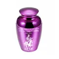 Purple metallic keepsake memorial urn with engraved cowboy riding away design for pets - 65x45mm / Purple