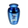Blue aluminum cremation urn with rodeo cowboy design for pet or human ashes - 65x45mm / Blue Jar 65x45mm