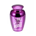 Elegant purple aluminum alloy pet memorial urn featuring engraved rodeo cowboy design - 65x45mm / Purple Jar 65x45mm