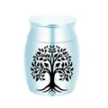 Elegant light blue aluminum alloy cremation urn with black Tree of Life pattern for ashes - 30x40mm / Sky Blue Urn (30x40mm)