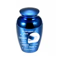 Blue memorial cremation urn with engraved motorcycle helmet design for ashes - Blue Jar 65x45mm