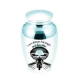 Engraved aluminum keepsake urn for human or pet ashes with motorcycle angel design - 65x45mm / Sky Blue