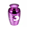 Small metallic purple cremation urn for pet ashes with motorcycle helmet engraving - Purple Jar 65x45mm