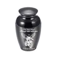 Durable black aluminum cremation urn for human ashes with motorcycle angel engraving - 65x45mm / Black