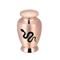 Close-up of rose gold aluminum cremation urn with black snake pattern - 70x45mm / Rose Gold