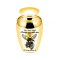 Golden aluminum cremation urn for human or pet ashes with motorcycle angel engraving - 65x45mm / Gold