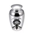 Small silver aluminum cremation urn with motorcycle angel engraving for loved ones memories - 65x45mm / Silver